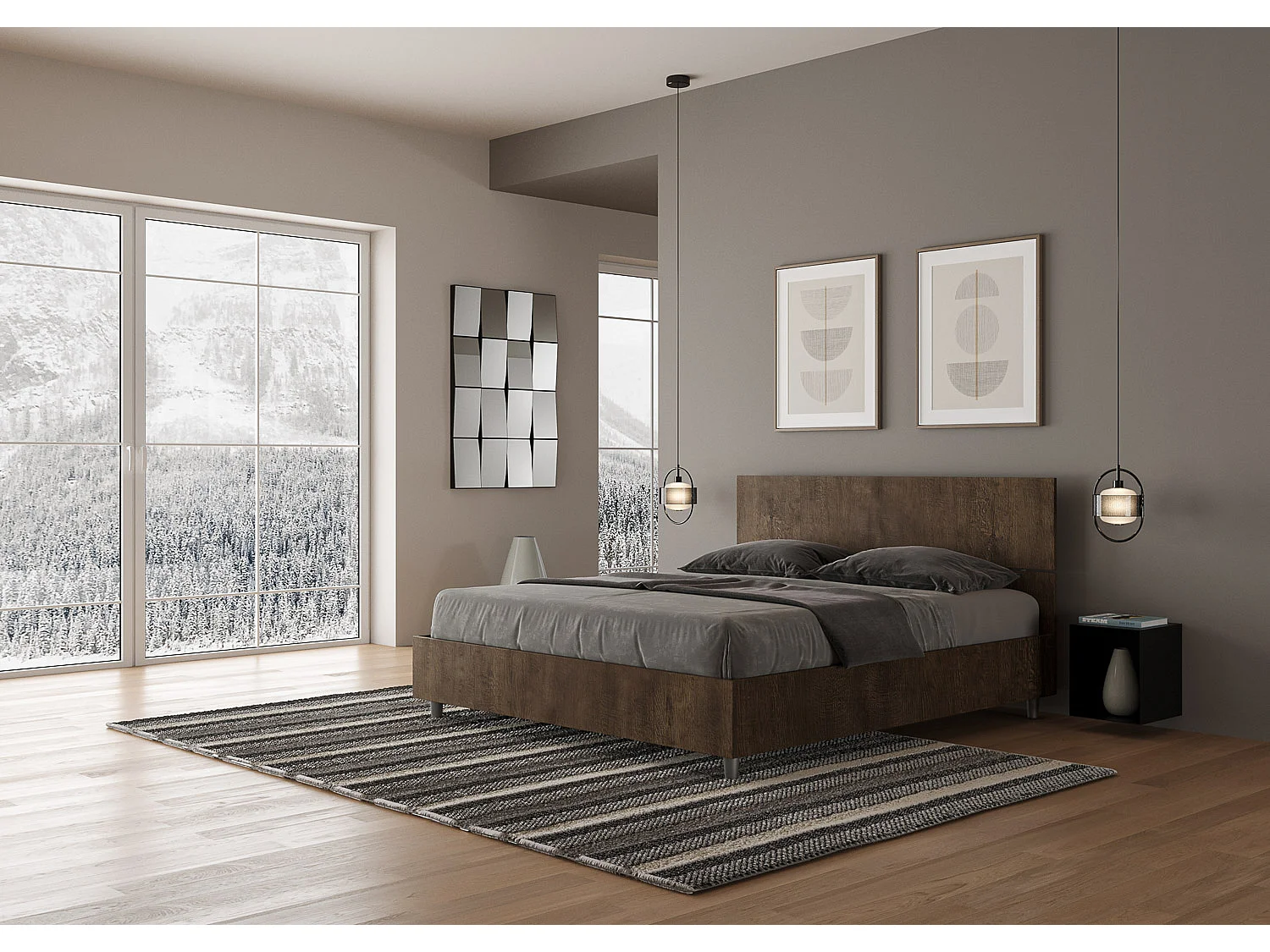 Bett mit Bettkasten 160x190 gerades Kopfteil Nussbaum Demas