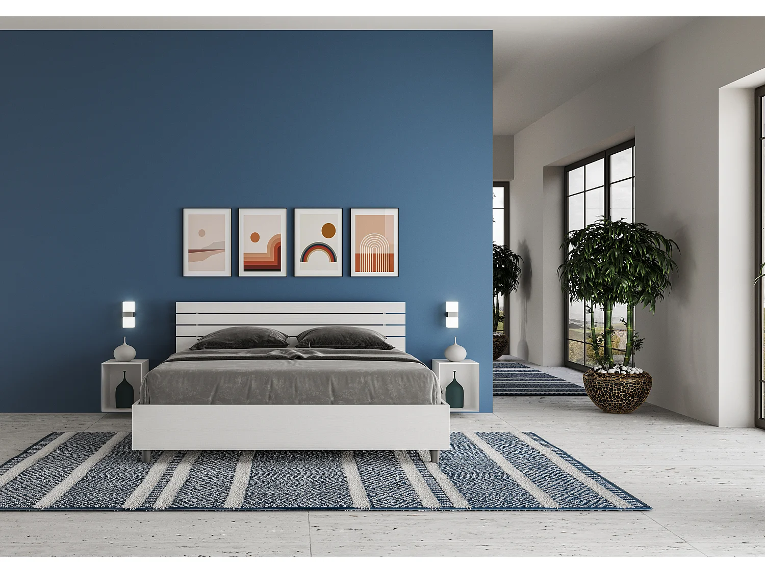 Letto contenitore 160x190 testata dritta con doghe bianco frassino Ankel