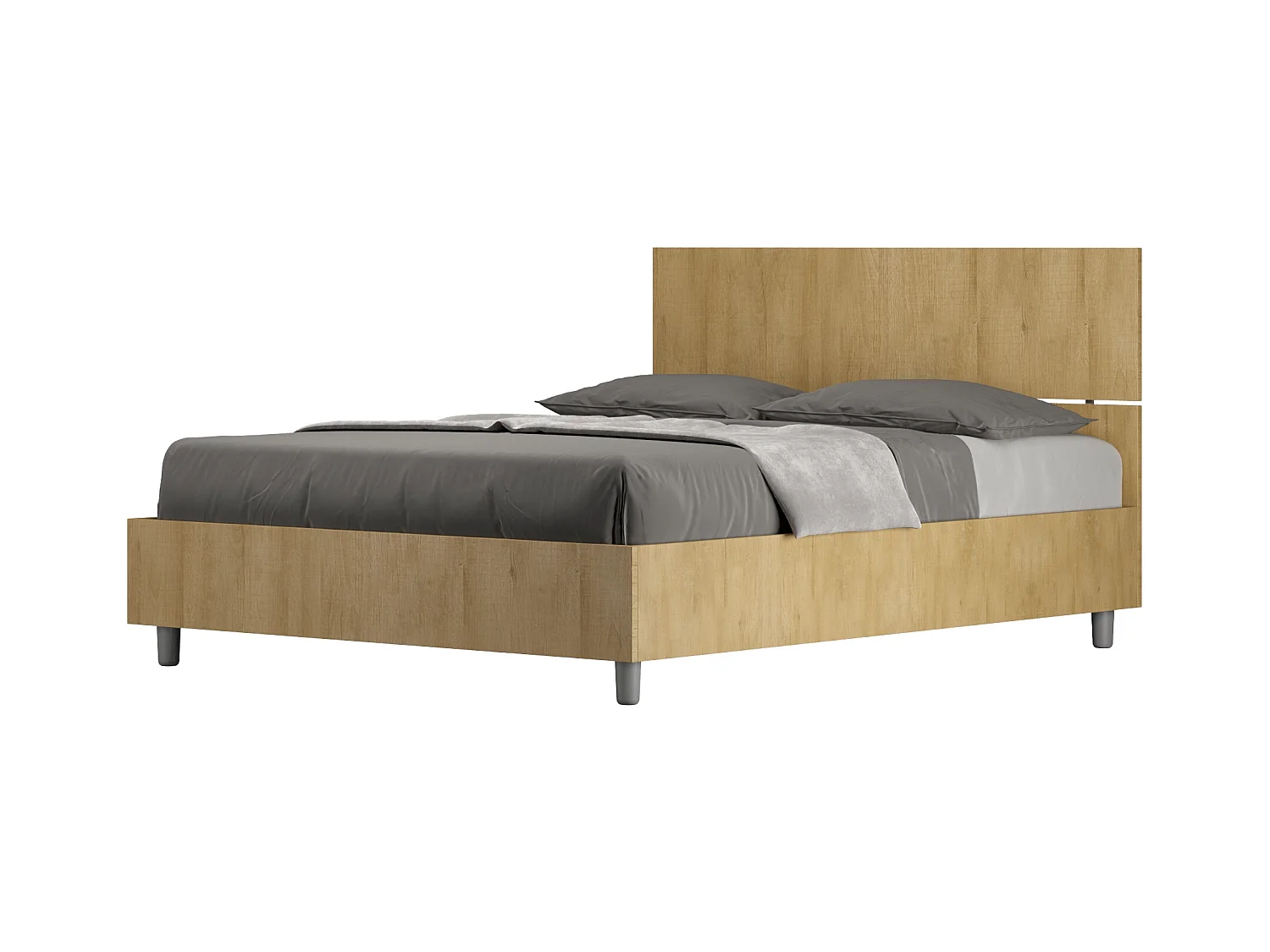Lit double coffre 140x190 tête de lit droite chêne nature Demas