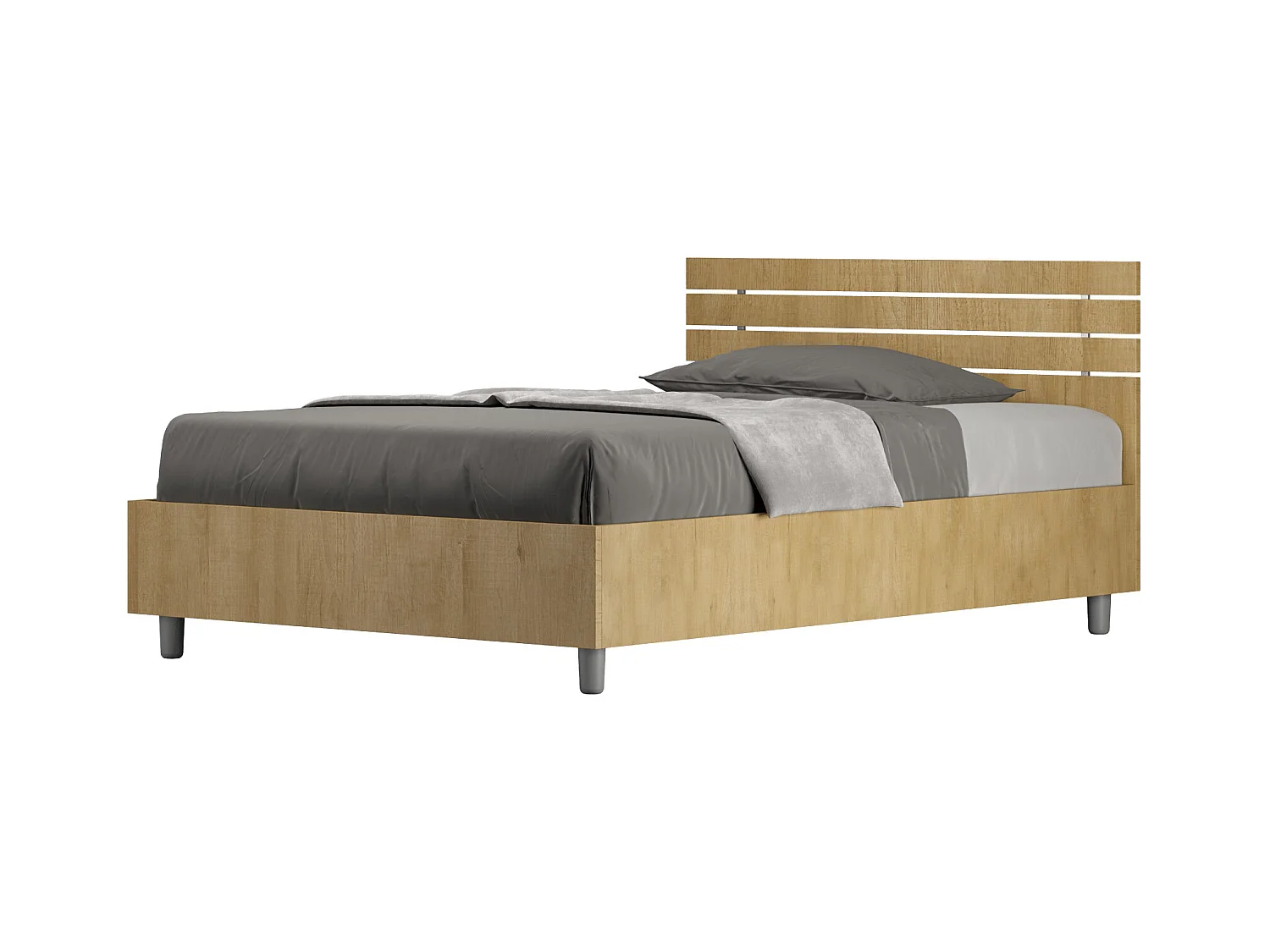 Lit 1 place et demi coffre 120x190 tête de lit droite avec des lames chêne nature Ankel