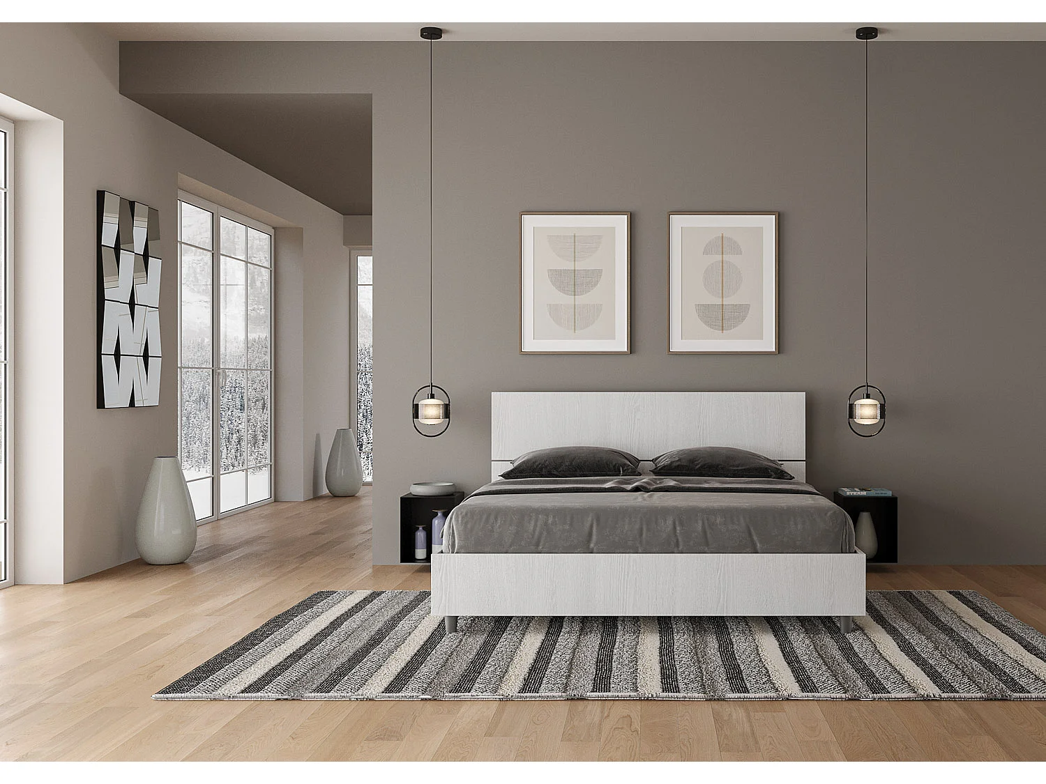 Cama con almacenaje 160x190 con cabecera recta fresno blanco Demas
