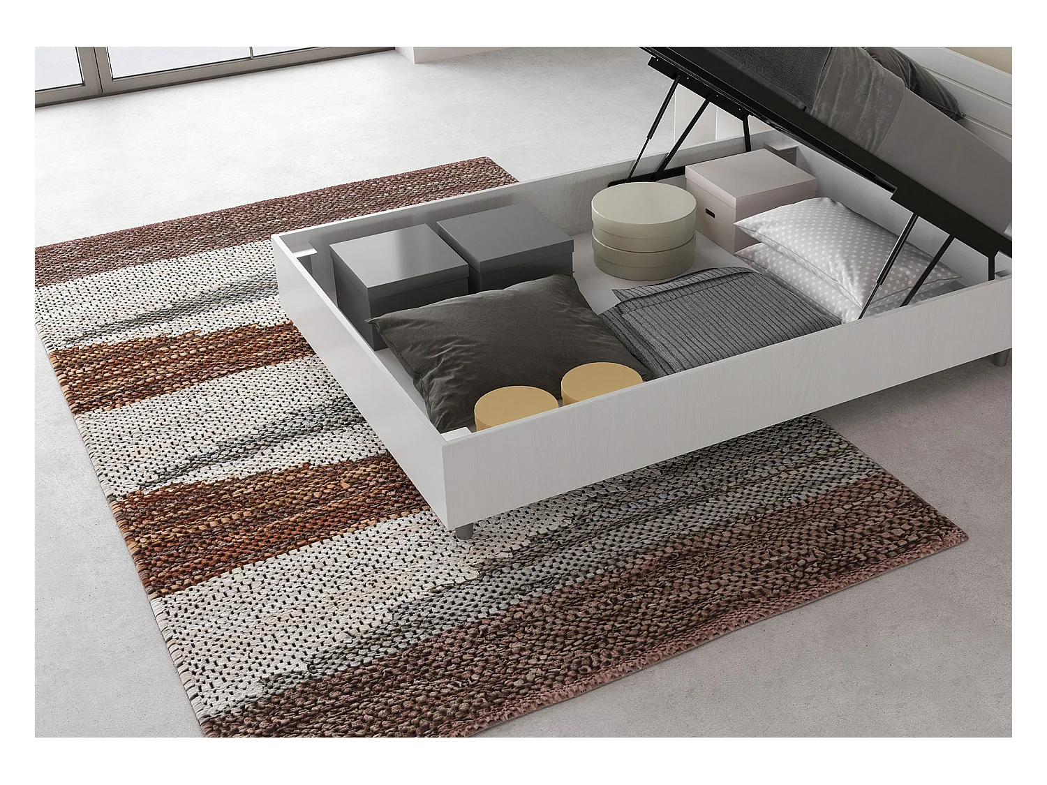 Cama contenedor tamaño queen Nuamo 120x190 en fresno blanco