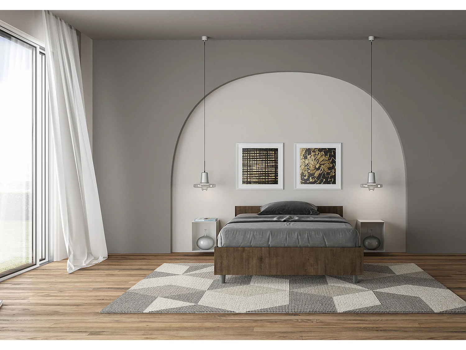 Lit 1 place et demi coffre 120x190 noyer Nuamo