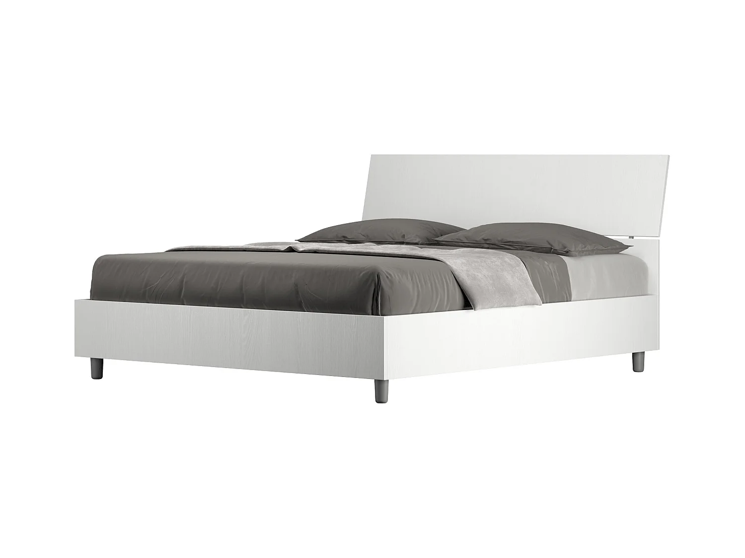 Lit coffre 160x190 tête de lit inclinée frêne blanc Demas