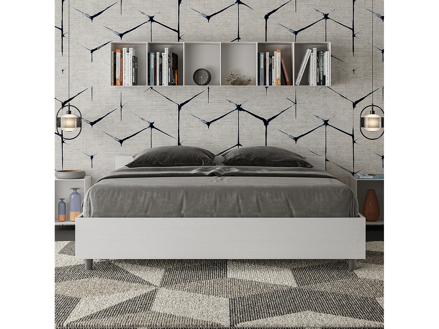 Lit coffre 160x190 frêne blanc Nuamo