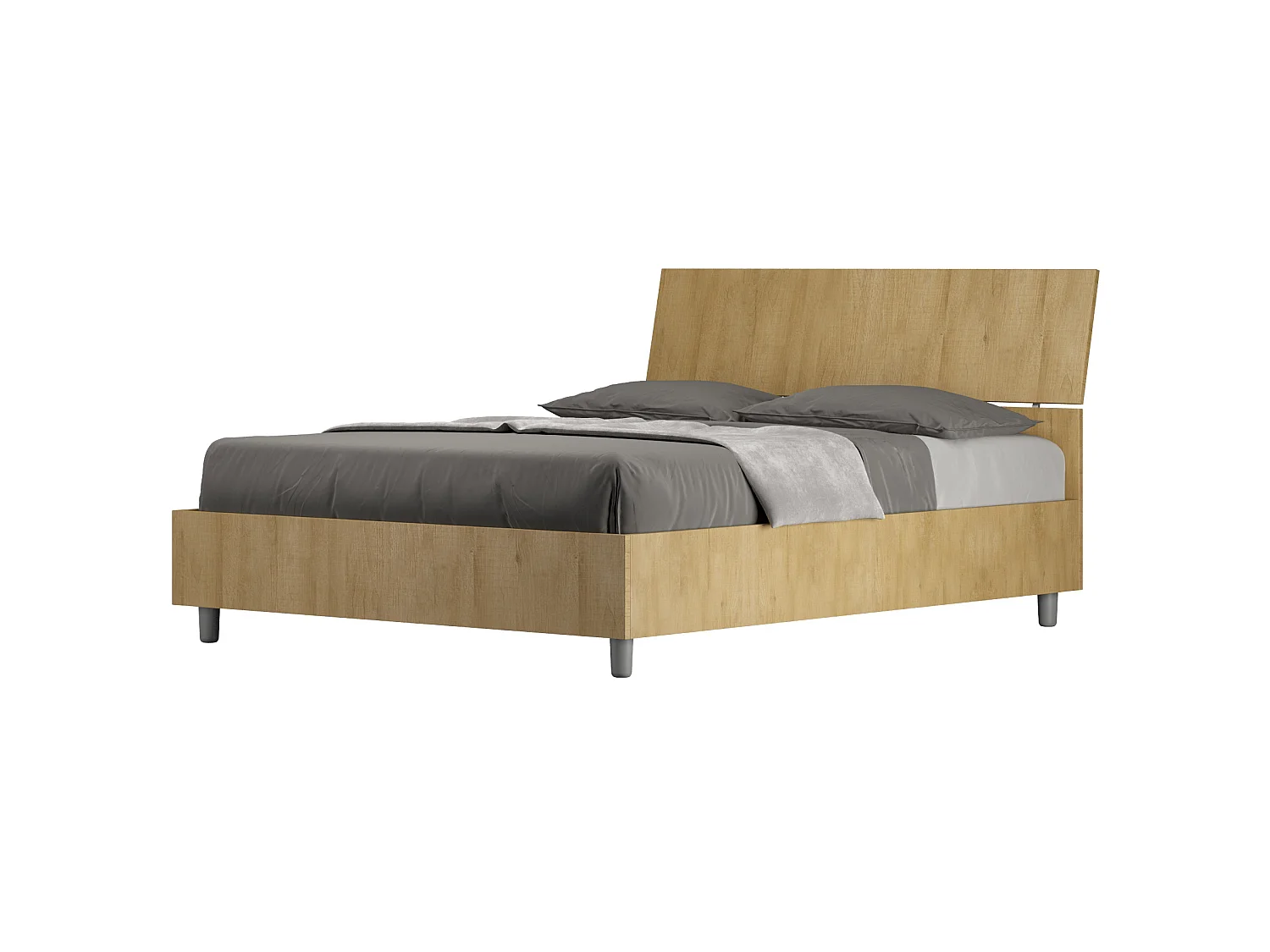 Bett mit Bettkasten 140x190 schräges Kopfteil Eiche Natur Demas