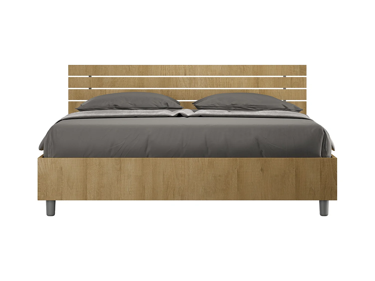 Lit coffre 160x190 tête de lit droite avec des lames chêne nature Ankel