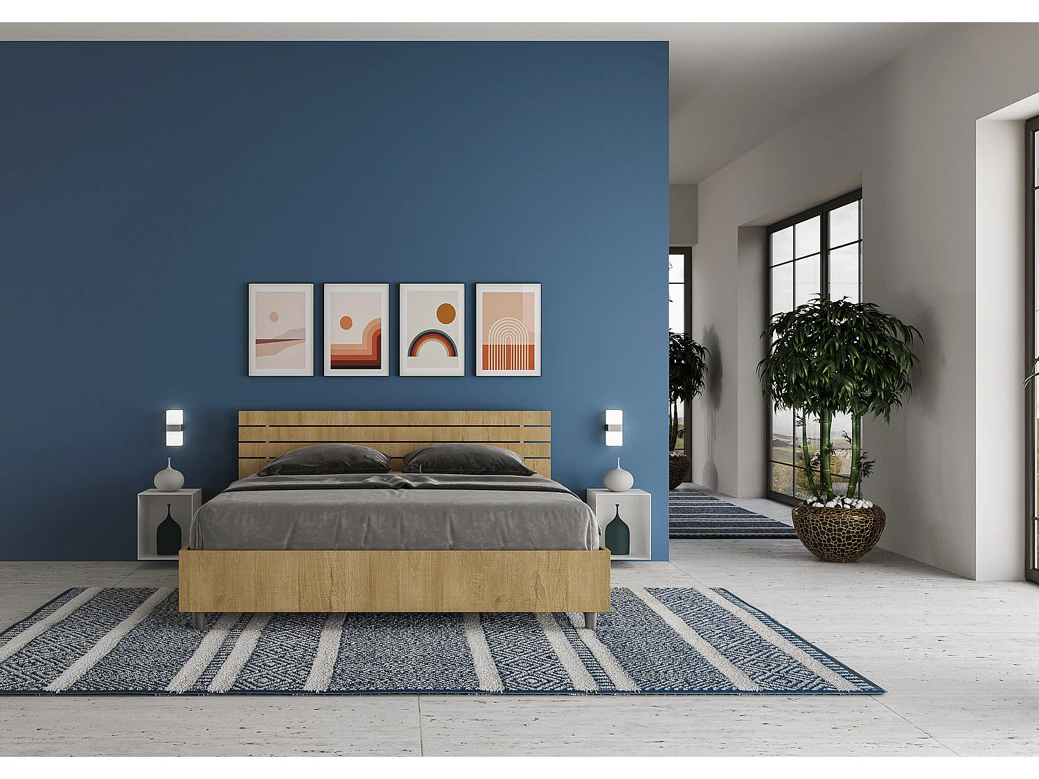 Letto contenitore 160x190 testata dritta con doghe quercia Ankel