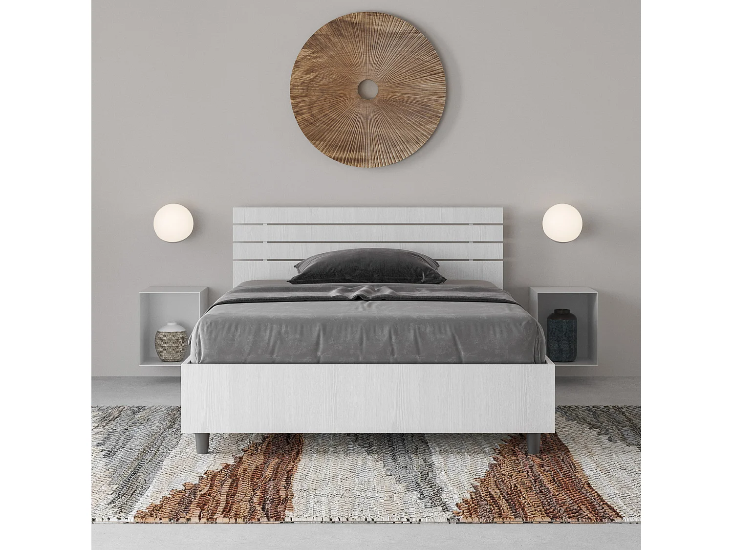 Letto una piazza e mezza contenitore 120x190 testata inclinata con doghe bianco frassino Ankel
