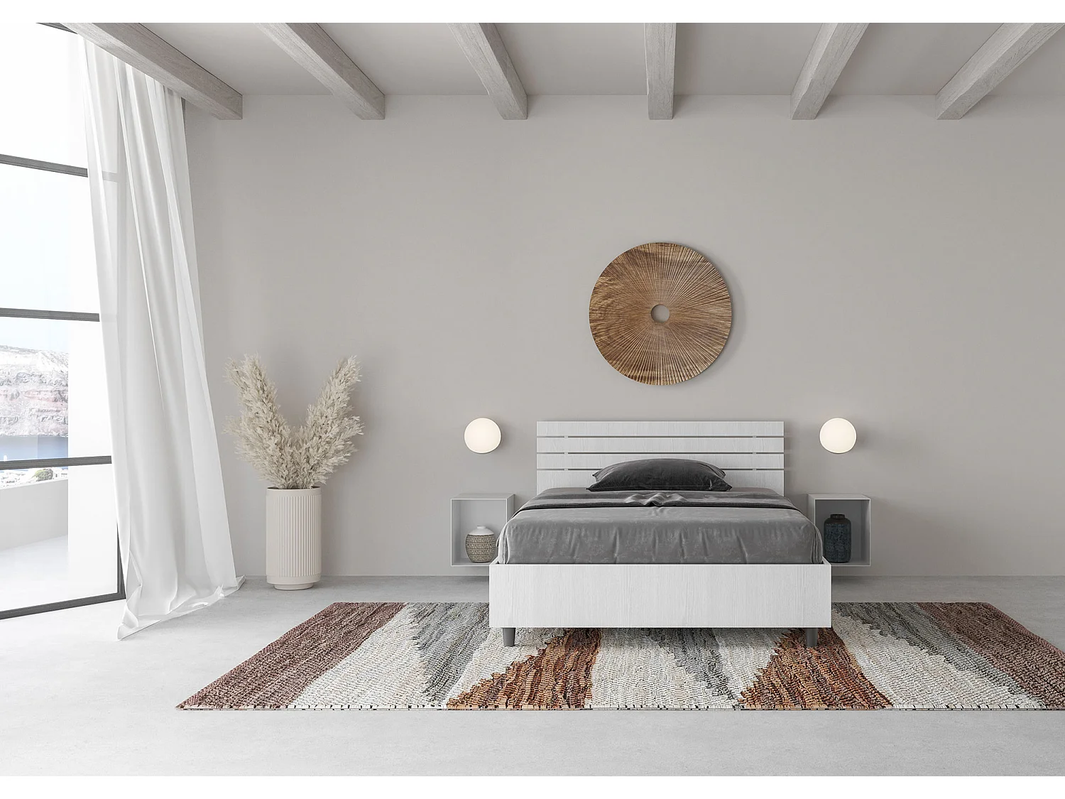 Letto una piazza e mezza contenitore 120x190 testata inclinata con doghe bianco frassino Ankel