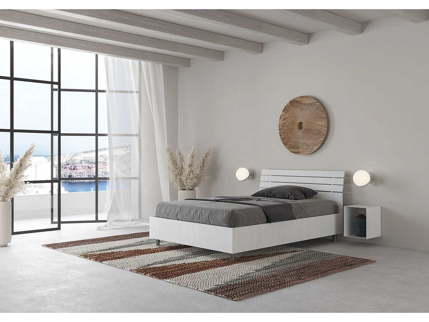 Letto una piazza e mezza contenitore 120x190 testata inclinata con doghe bianco frassino Ankel