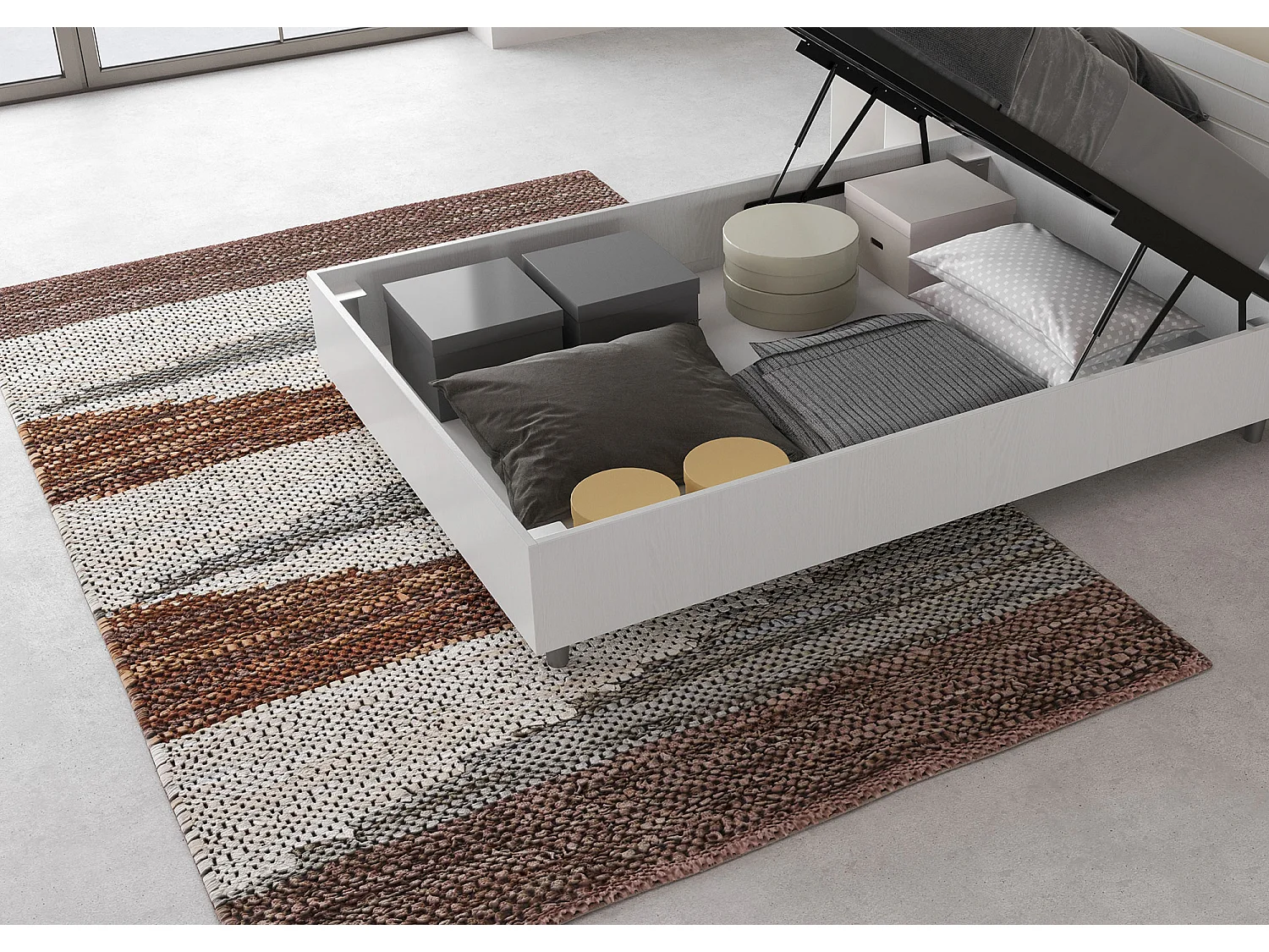 Letto una piazza e mezza contenitore 120x190 testata inclinata con doghe bianco frassino Ankel
