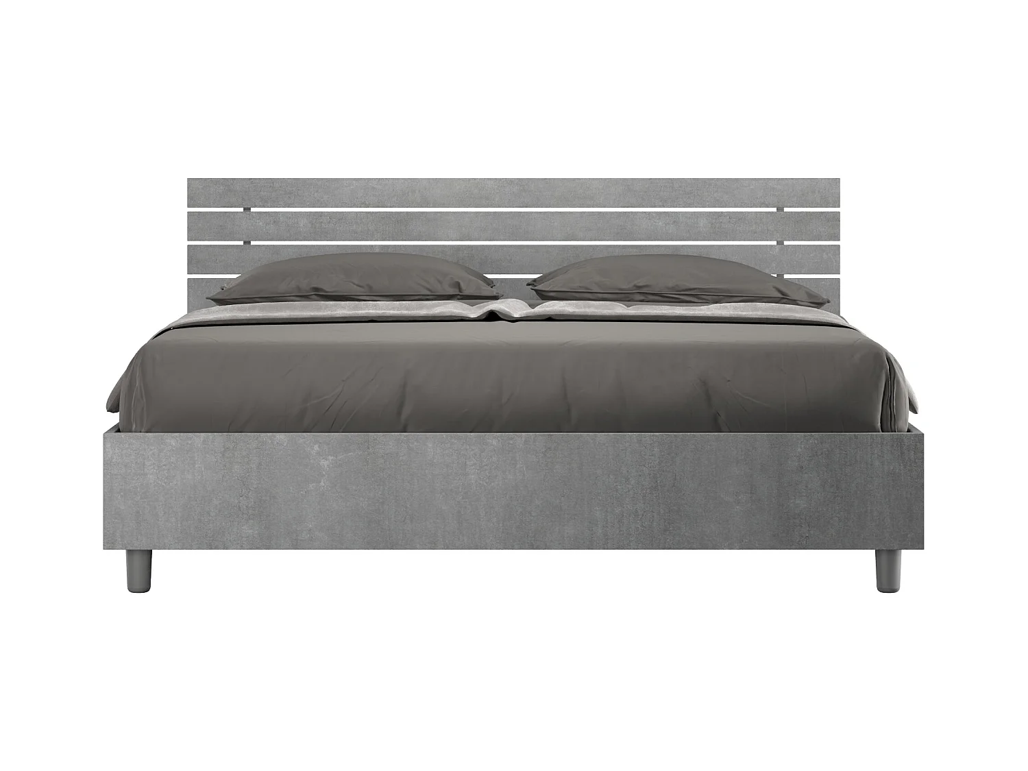 Lit coffre 160x190 tête de lit droite avec des lames gris béton Ankel