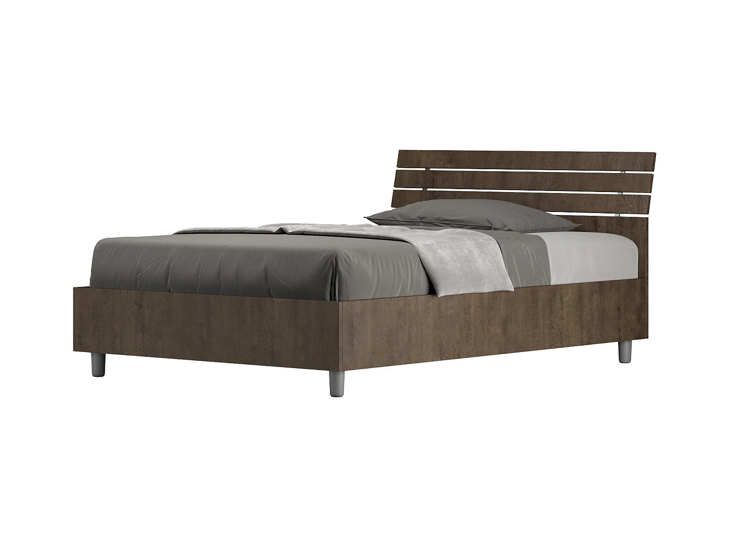 Lit 1 place et demi coffre 120x190 tête de lit inclinée avec des lames noyer Ankel
