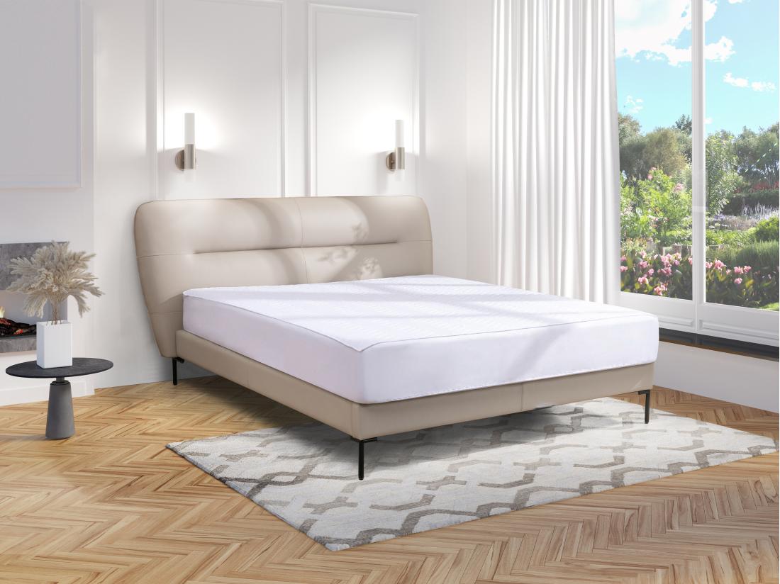 vente unique Lit 160 x 200 cm - Cuir - Taupe - JODALA