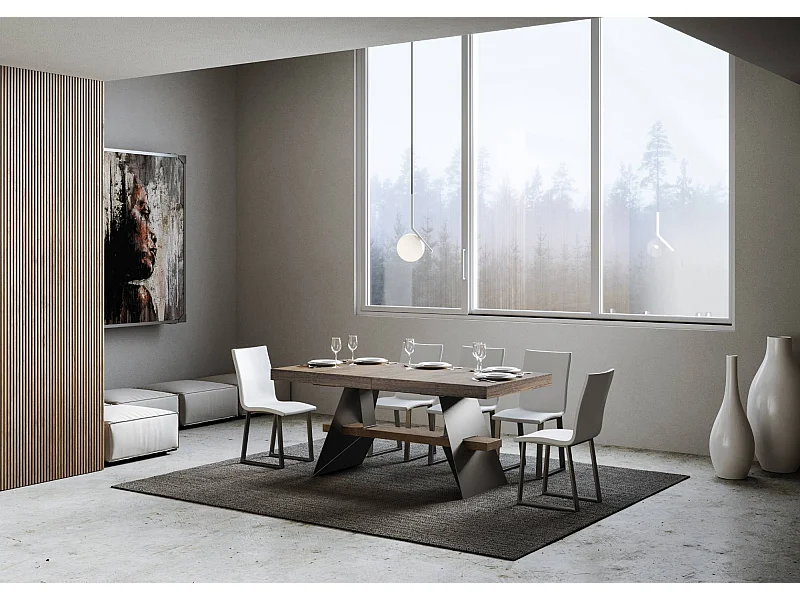 Table extensible 90x160/264 cm Baita Noyer cadre Anthracite