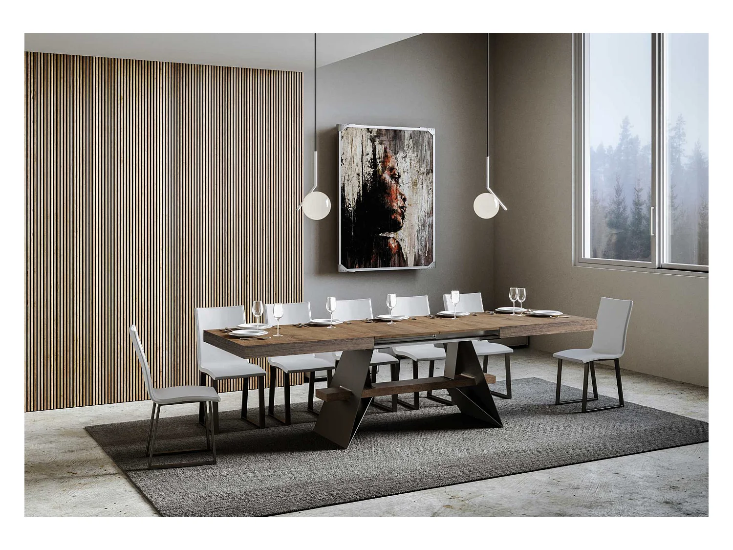 Table extensible 90x160/264 cm Baita Noyer cadre Anthracite