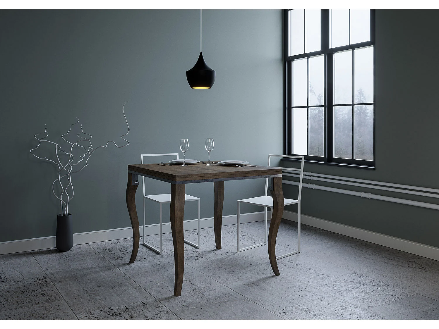 Table extensible portefeuille 90x90/180 cm Olanda Libra Noyer cadre gris