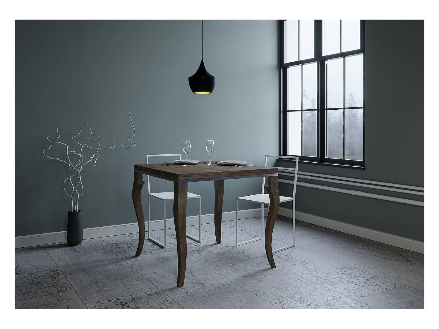 Table extensible portefeuille 90x90/180 cm Olanda Libra Noyer cadre gris