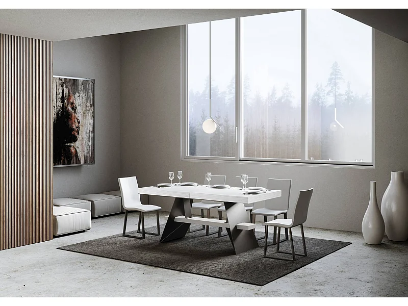 Table extensible 90x180/440 cm Baita Frêne Blanc cadre Anthracite