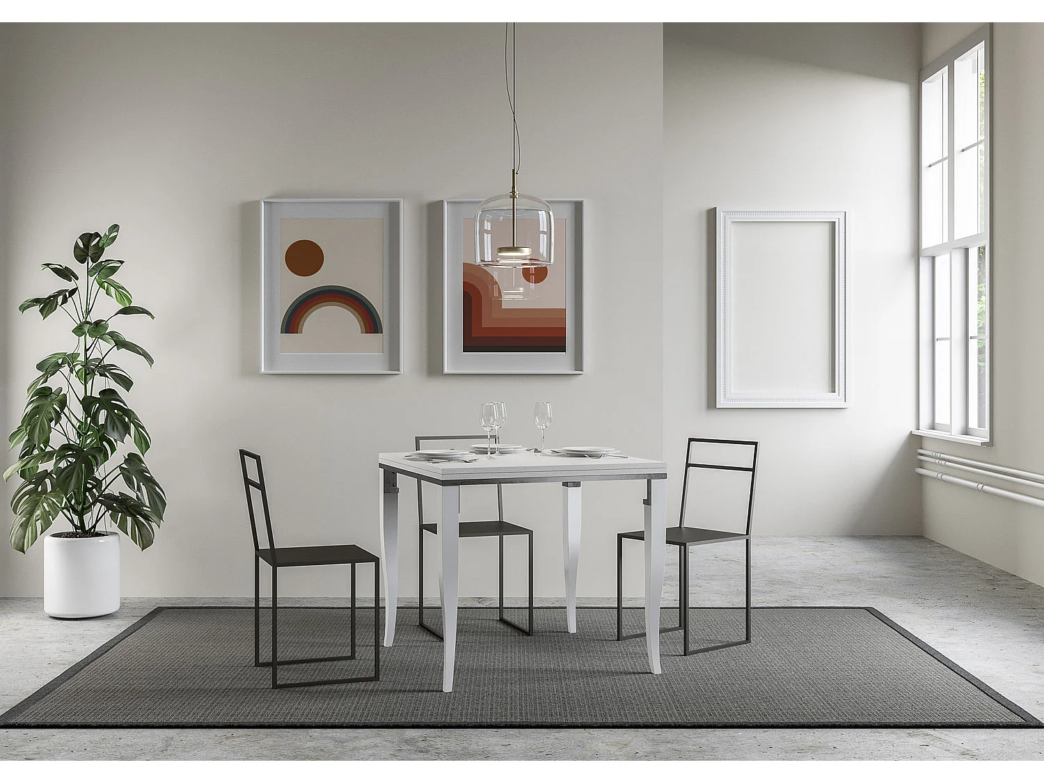 Table extensible portefeuille 90x90/180 cm Sciabola Libra Frêne Blanc cadre gris