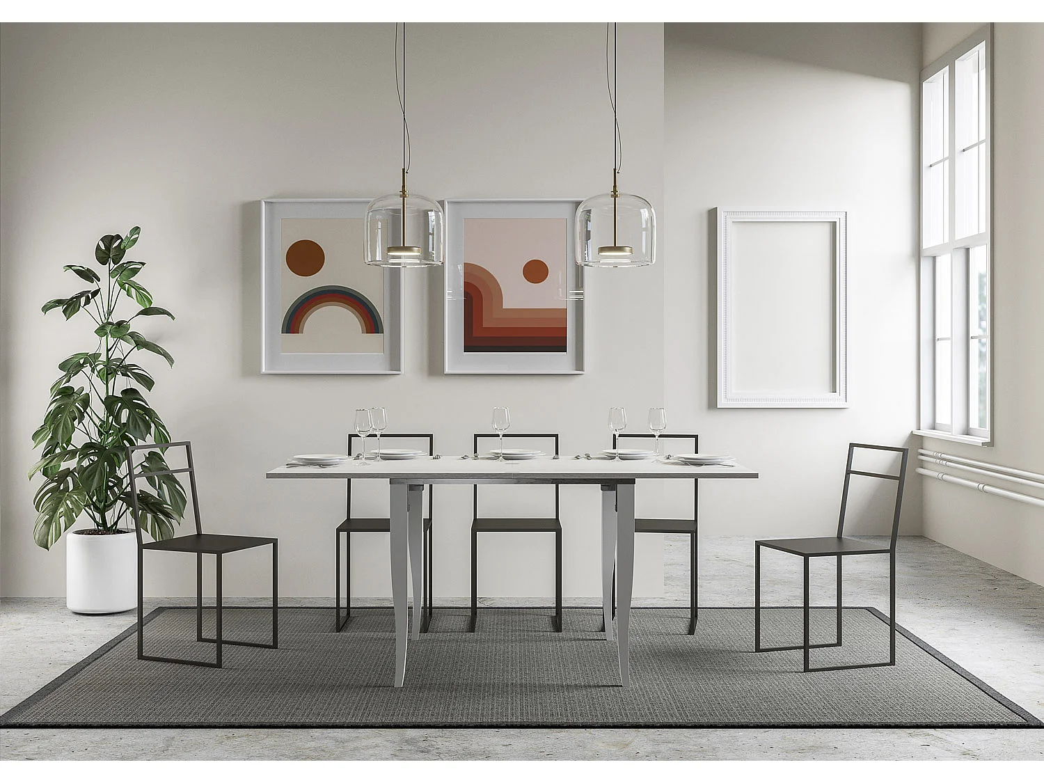 Table extensible portefeuille 90x90/180 cm Sciabola Libra Frêne Blanc cadre gris