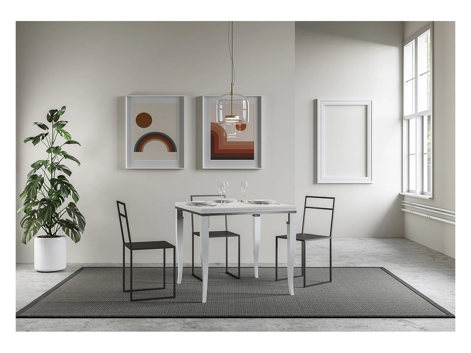 Table extensible portefeuille 90x90/180 cm Sciabola Libra Frêne Blanc cadre gris