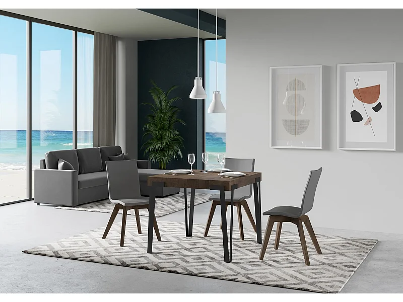 Uitschuifbare tafel 90x90/246 cm Rio walnoot frame antraciet