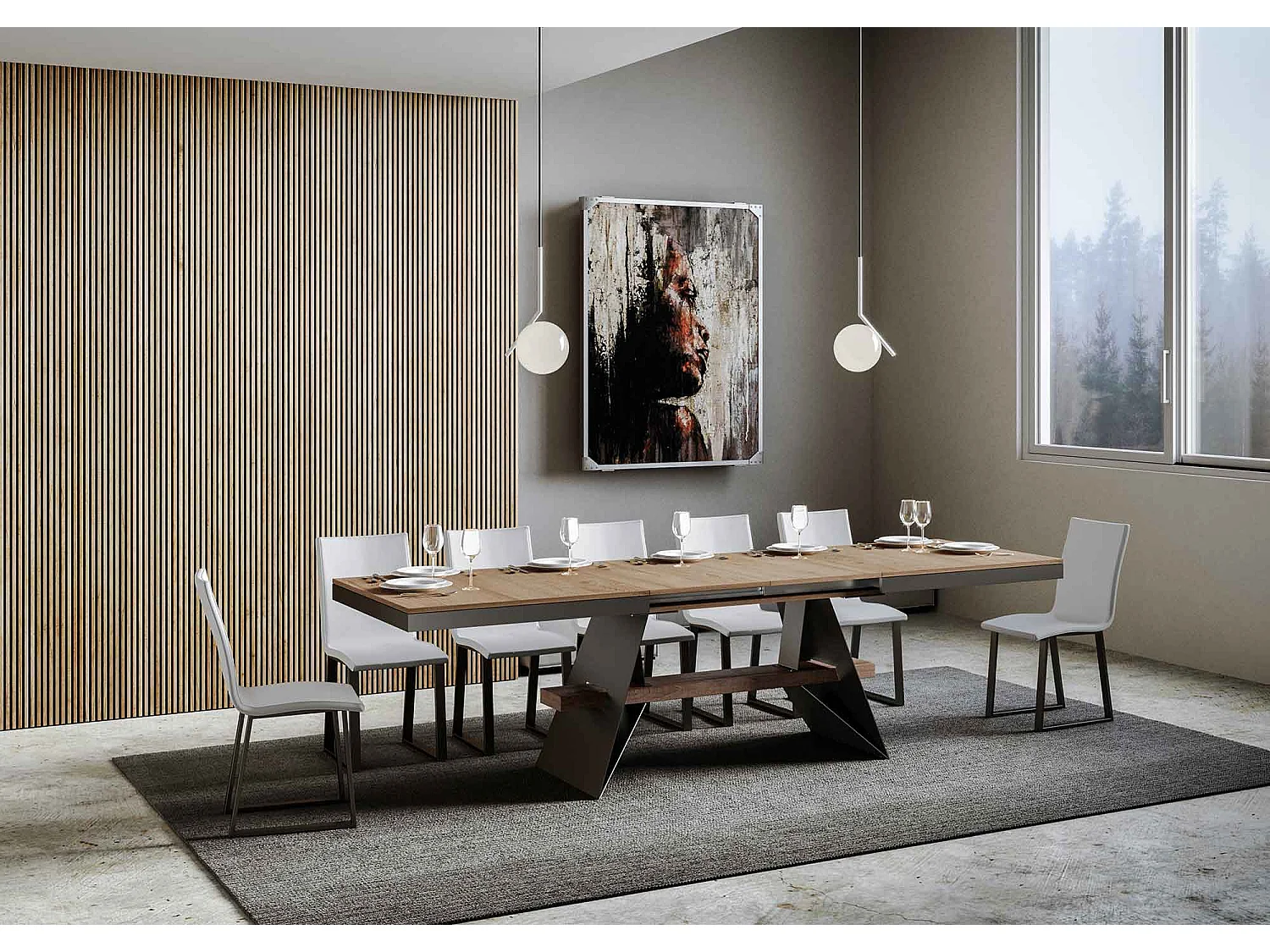 Uitschuifbare tafel 90x160/264 cm Baita Evolution natuur eiken frame antraciet