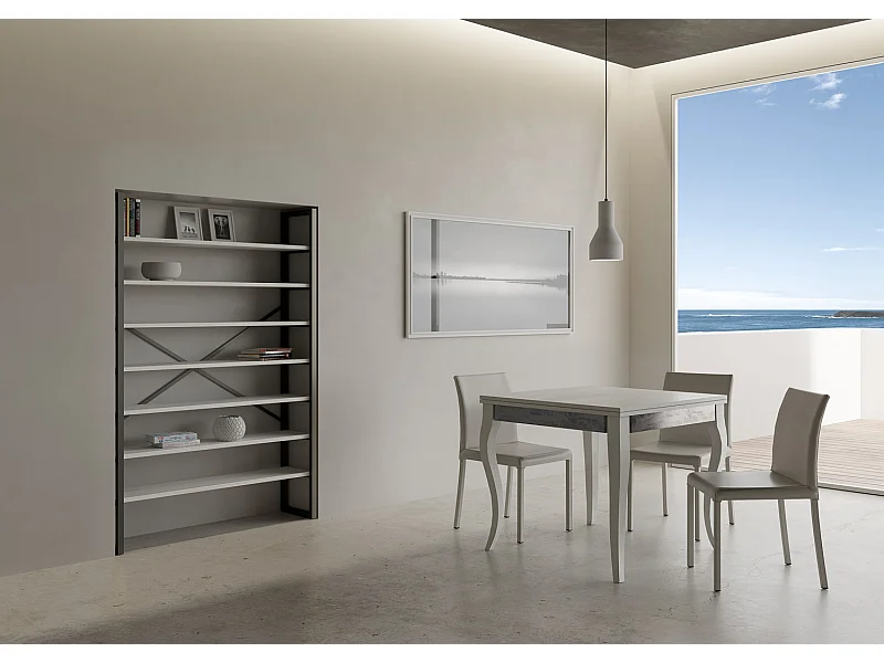 Table extensible portefeuille 90x90/180 cm Olanda Librox Frêne Blanc cadre gris