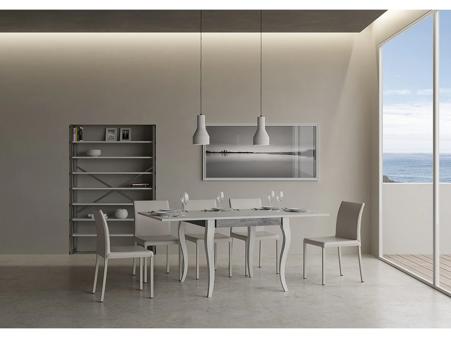 Table extensible portefeuille 90x90/180 cm Olanda Librox Frêne Blanc cadre gris