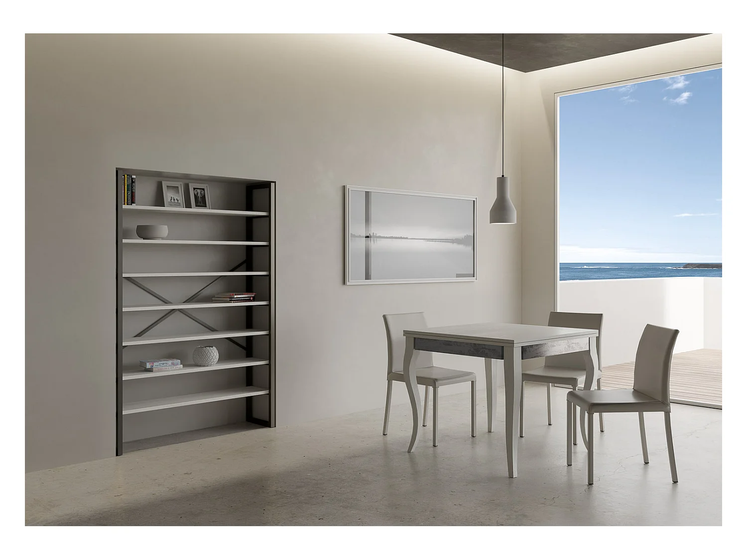 Table extensible portefeuille 90x90/180 cm Olanda Librox Frêne Blanc cadre gris