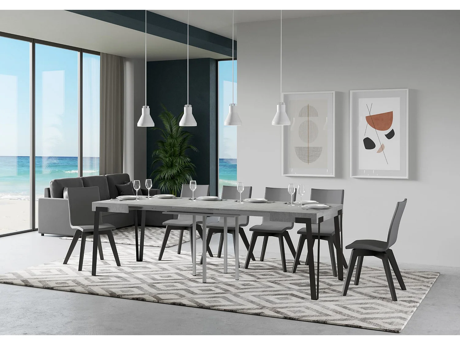 Table extensible 90x90/246 cm Rio Gris Béton cadre Anthracite