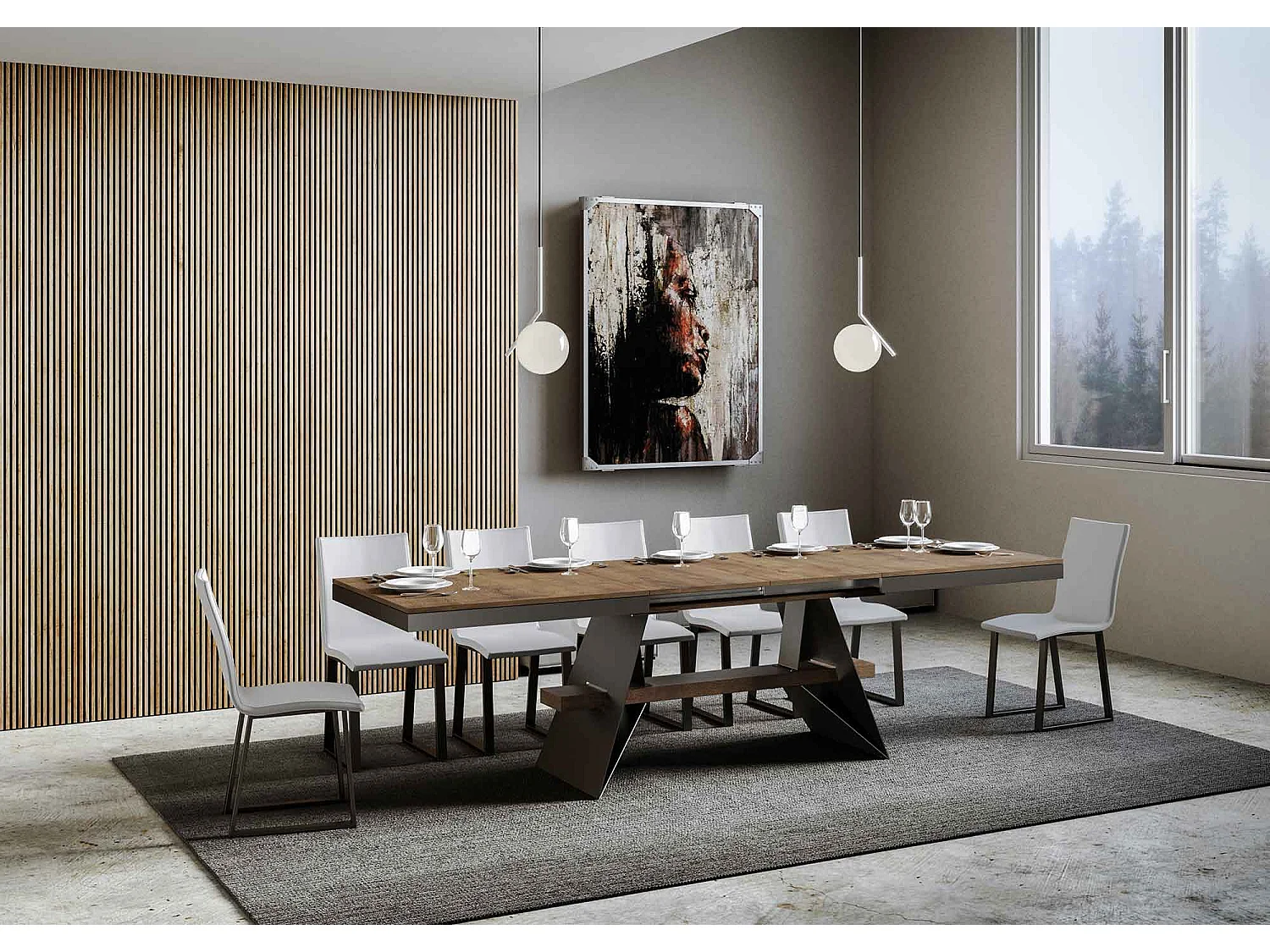 Uitschuifbare tafel 90x160/264 cm Baita Evolution walnoot frame antraciet