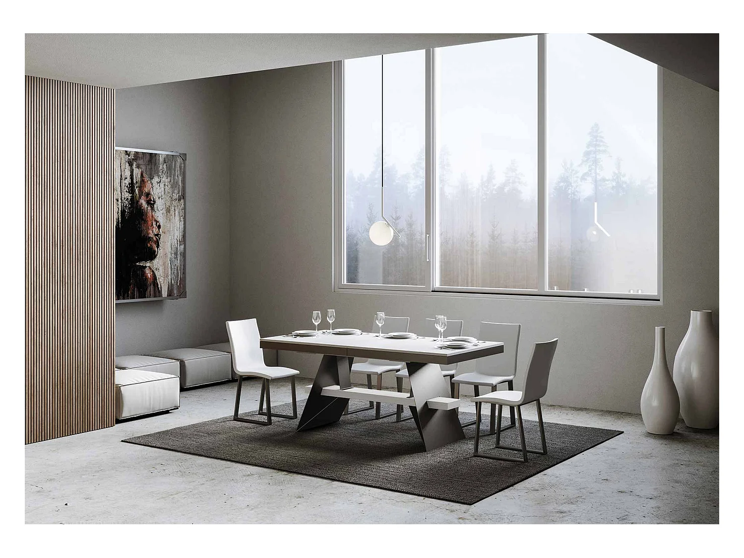 Uitschuifbare tafel 90x160/264 cm Baita Evolution eiken wit frame antraciet