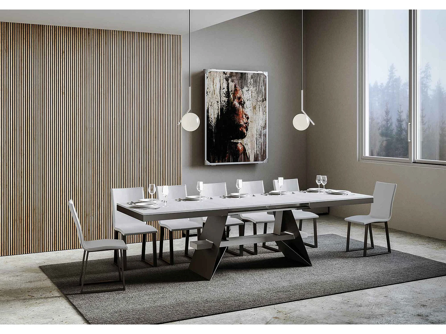 Uitschuifbare tafel 90x160/264 cm Baita Evolution eiken wit frame antraciet