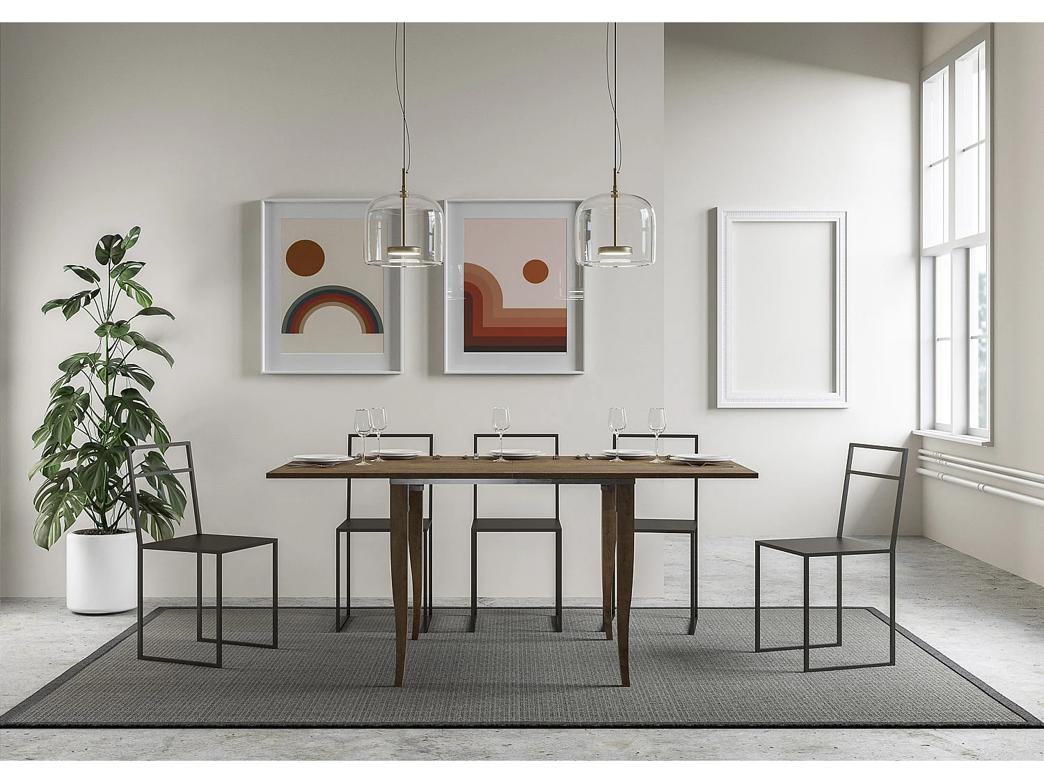 Table extensible portefeuille 90x90/180 cm Sciabola Libra Noyer cadre gris