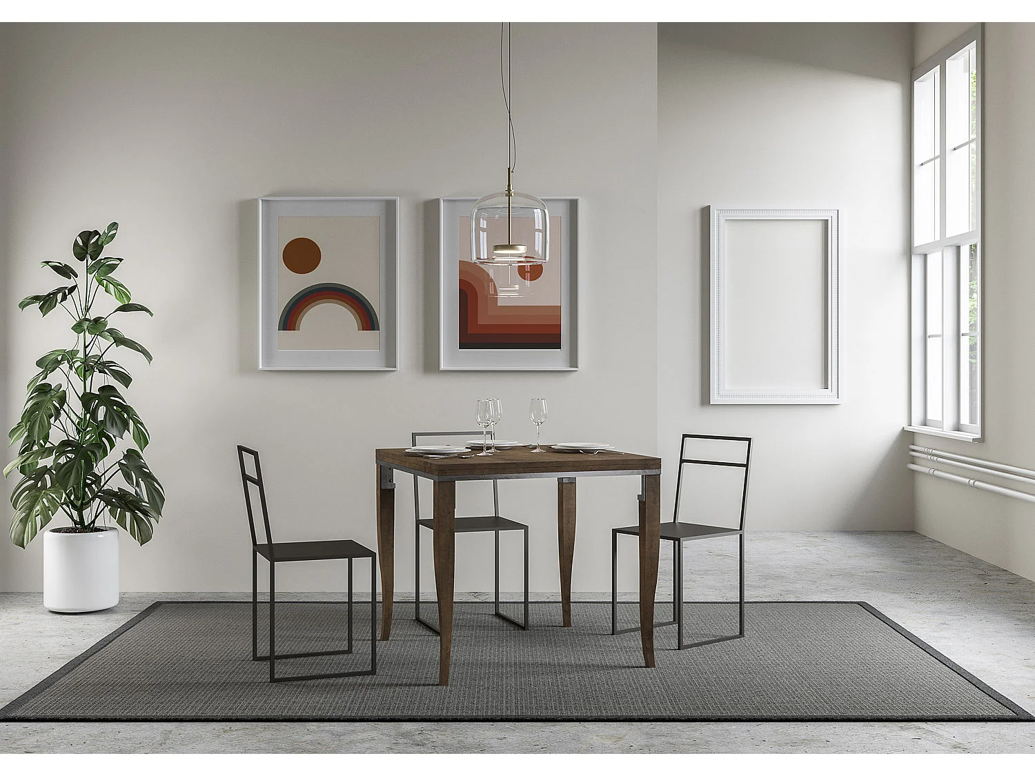 Table extensible portefeuille 90x90/180 cm Sciabola Libra Noyer cadre gris