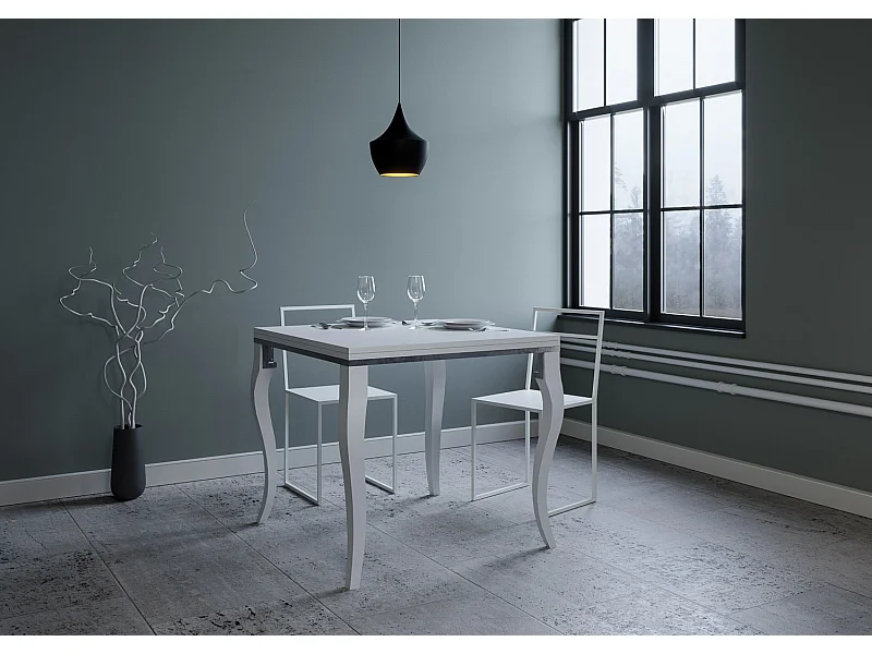 Table extensible portefeuille 90x90/180 cm Olanda Libra Frêne Blanc cadre gris