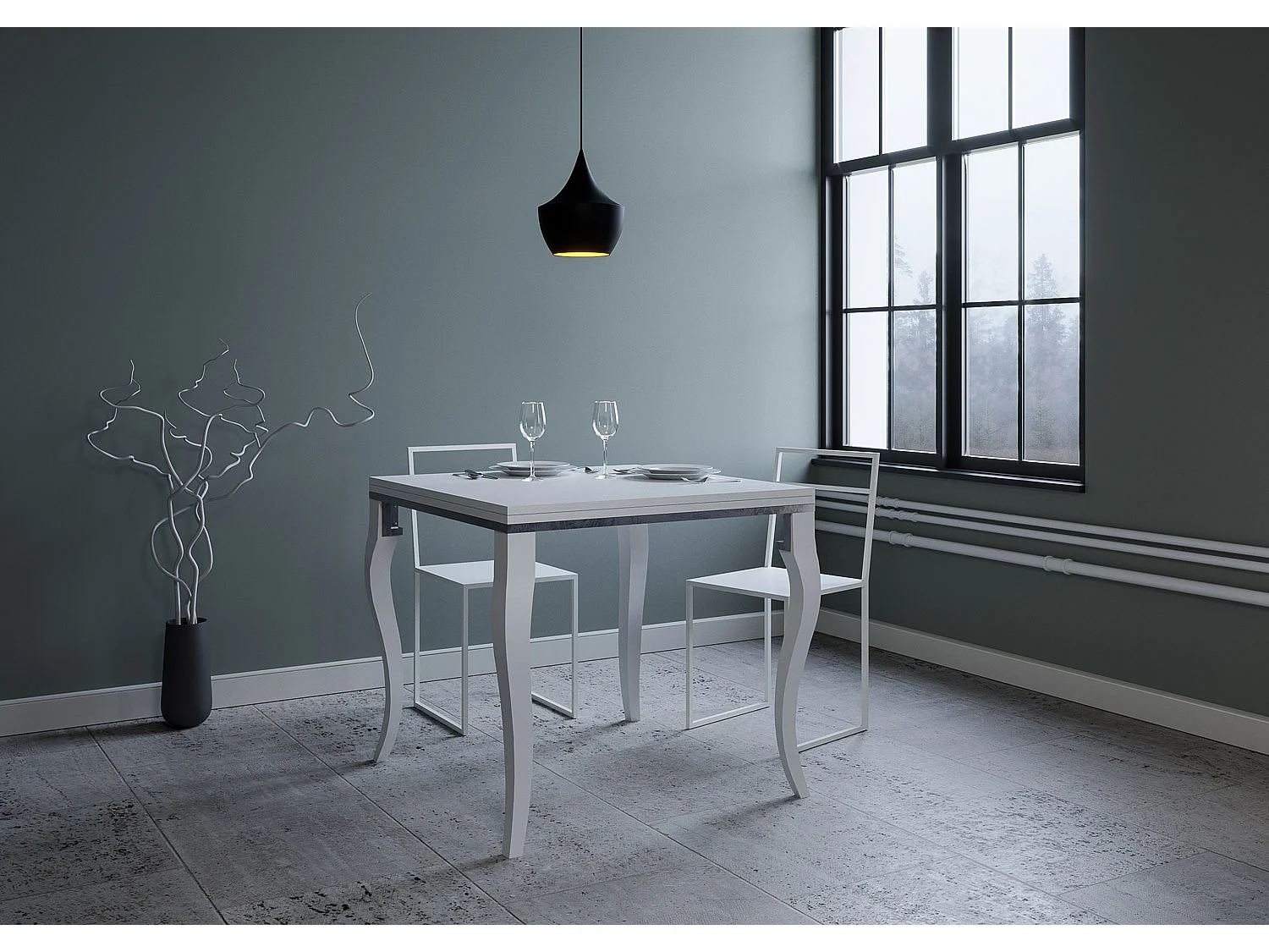 Table extensible portefeuille 90x90/180 cm Olanda Libra Frêne Blanc cadre gris