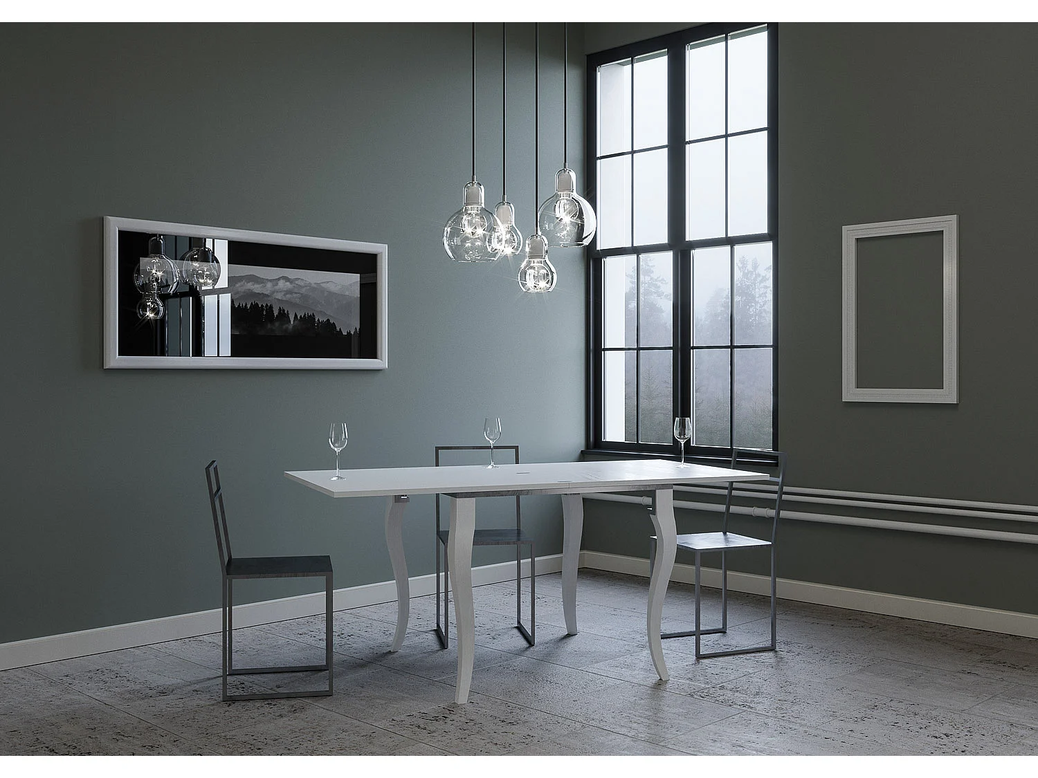 Table extensible portefeuille 90x90/180 cm Olanda Libra Frêne Blanc cadre gris