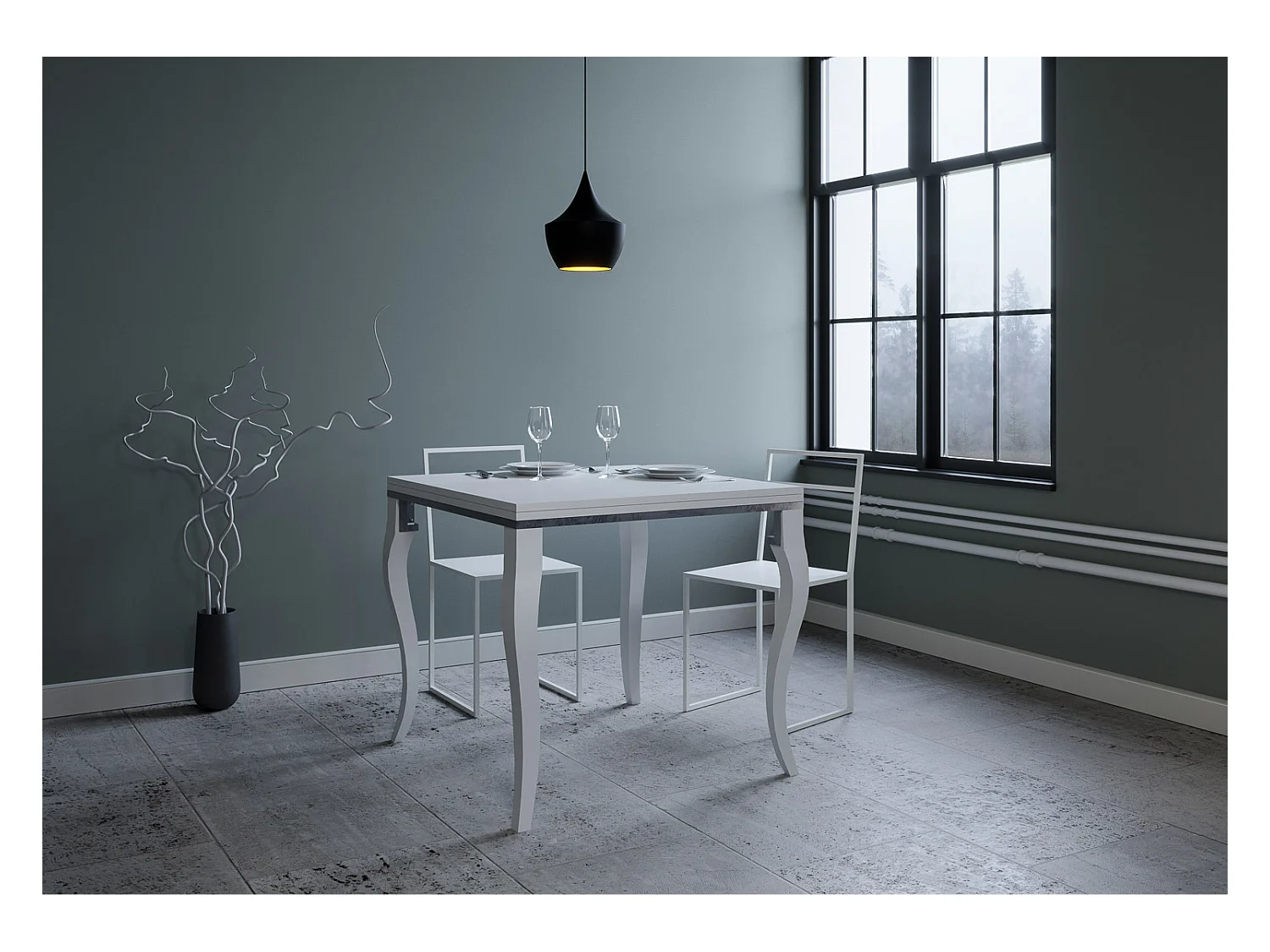 Table extensible portefeuille 90x90/180 cm Olanda Libra Frêne Blanc cadre gris
