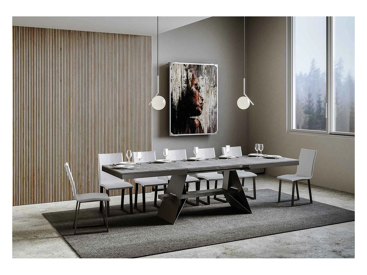 Table extensible 90x160/264 cm Baita Evolution Gris Béton cadre Anthracite