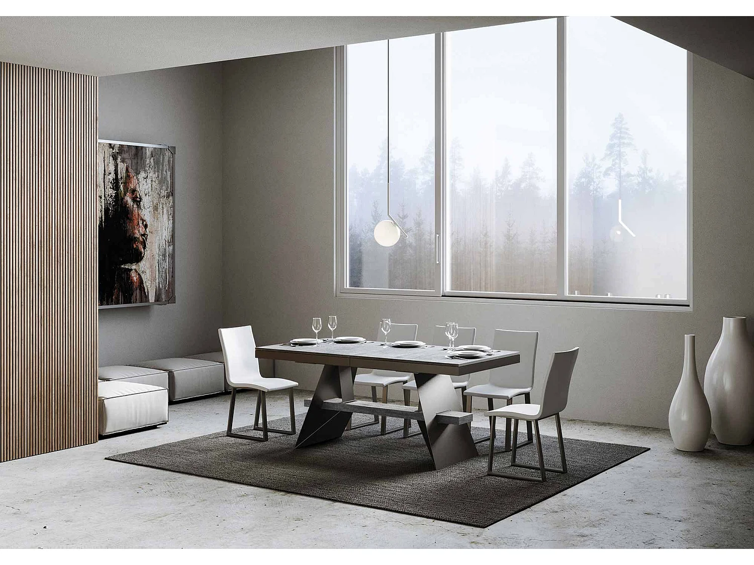 Table extensible 90x160/264 cm Baita Evolution Gris Béton cadre Anthracite
