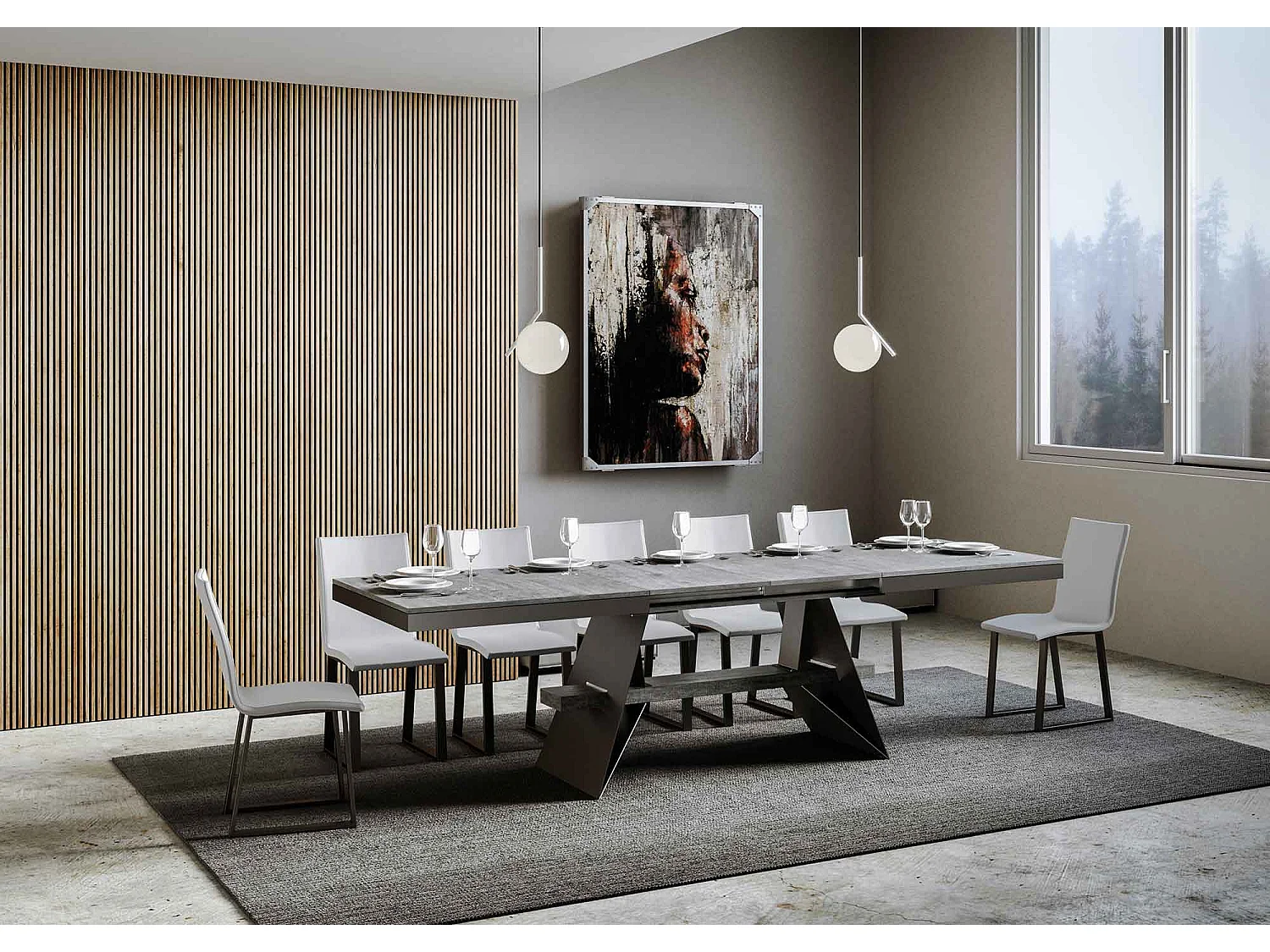 Table extensible 90x160/264 cm Baita Evolution Gris Béton cadre Anthracite