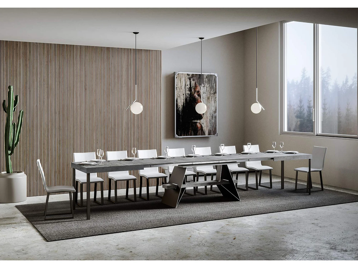 Table extensible 90x180/440 cm Baita Gris Béton cadre Anthracite