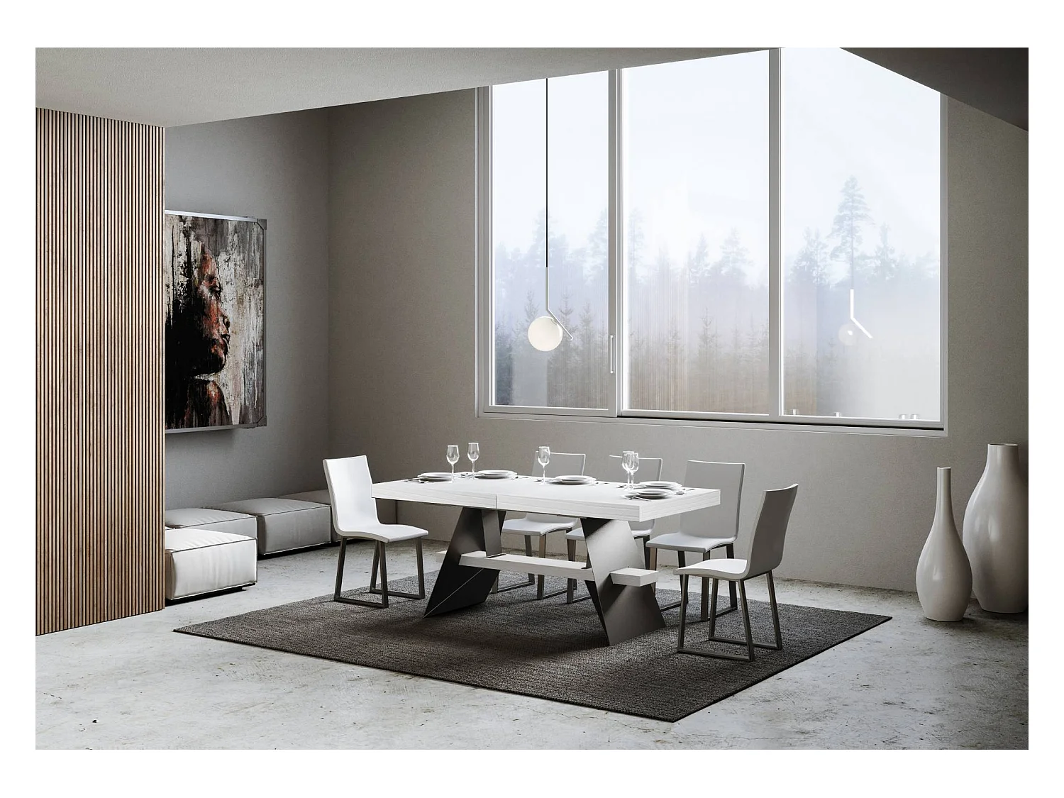 Table extensible 90x160/264 cm Baita Frêne Blanc cadre Anthracite