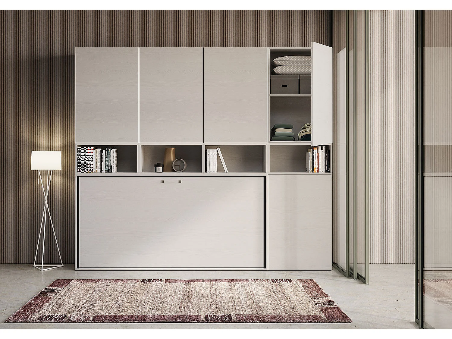 Horizontaal Kando eenpersoons opklapbed met matras samenstelling C eiken wit