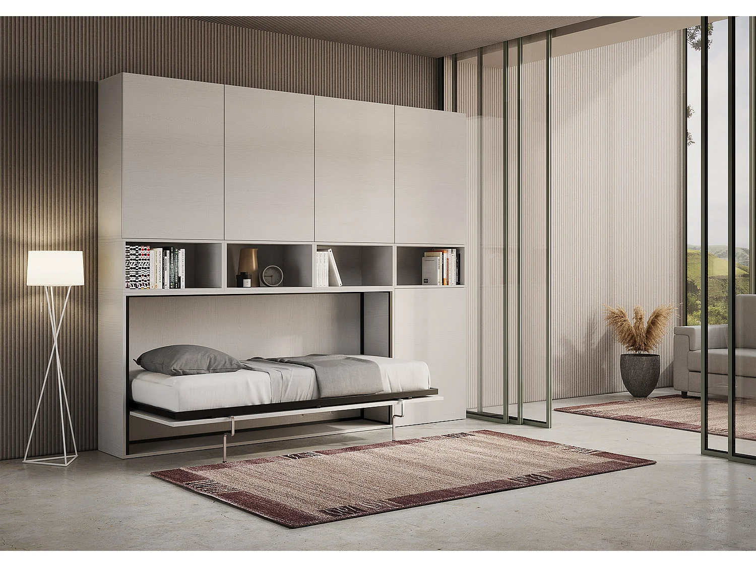 Horizontaal Kando eenpersoons opklapbed met matras samenstelling C eiken wit