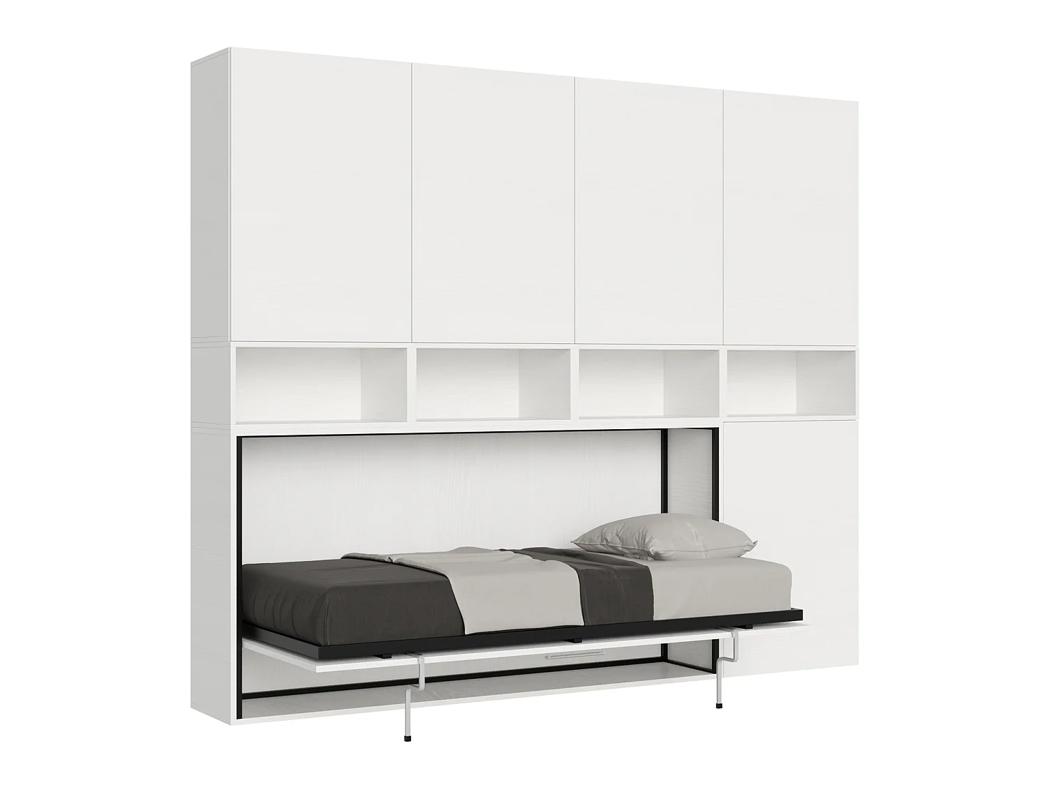 Armoire lit escamotable horizontal 1 couchage 85 Kando avec matelas composition C Frêne Blanc